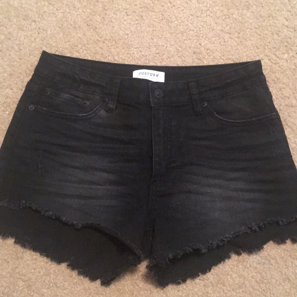 Distressed jean shorts.